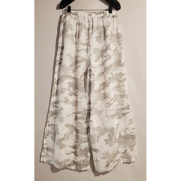 GiGi Moda Womens Camo Linen Wide Leg Crop Pull On Palazzo Pant Size 28 Italy - Picture 2 of 10